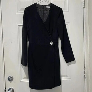 MNG MANGO Women's Black Capiz Button Wrap Dress EUR S USA 4 back zip‎ S